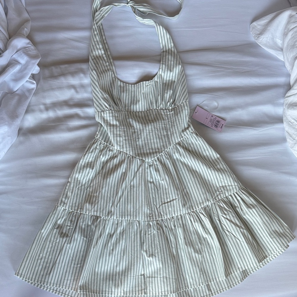 Striped Halter Sundress - White & Light Green
